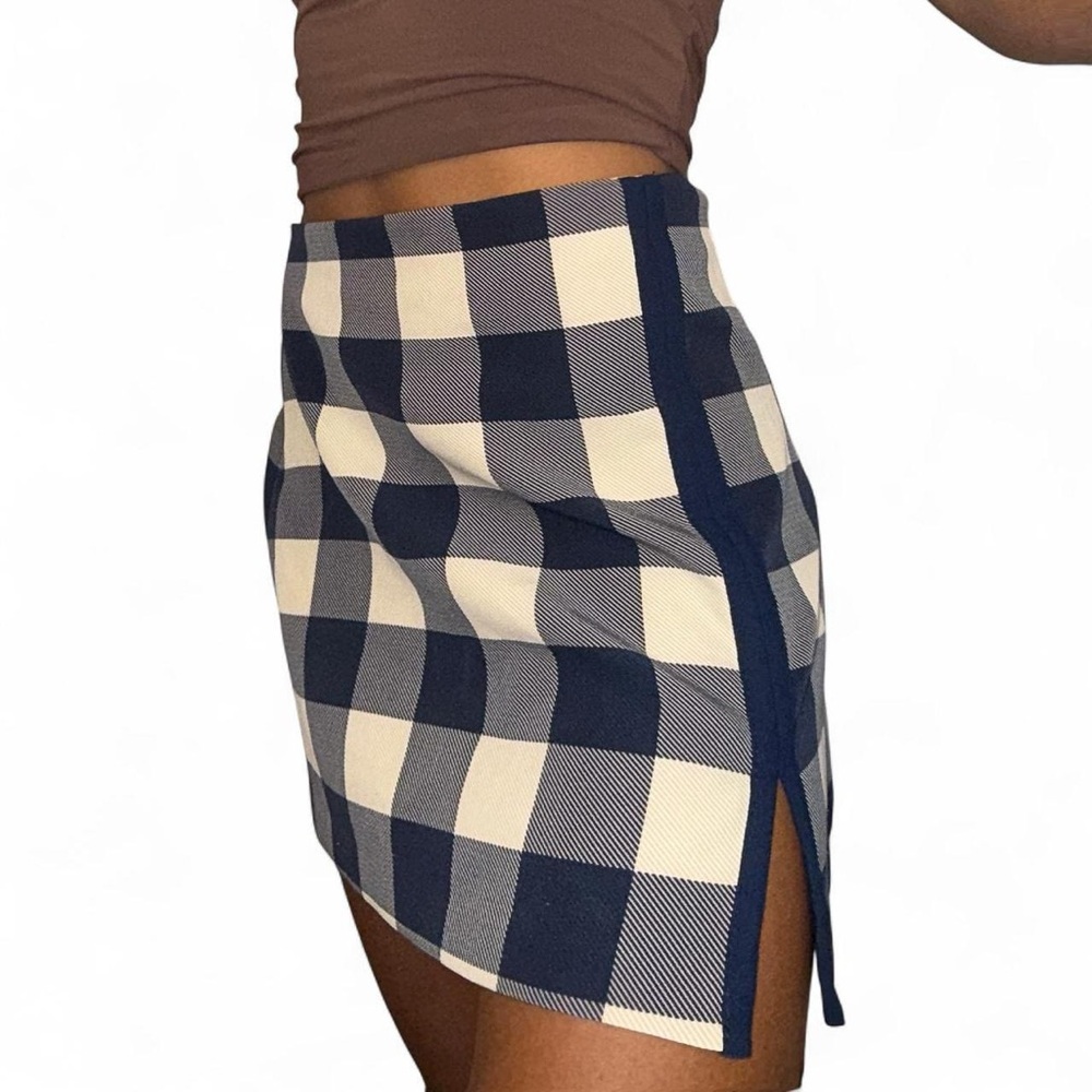 Zara Navy and Cream Gingham Pencil Skirt